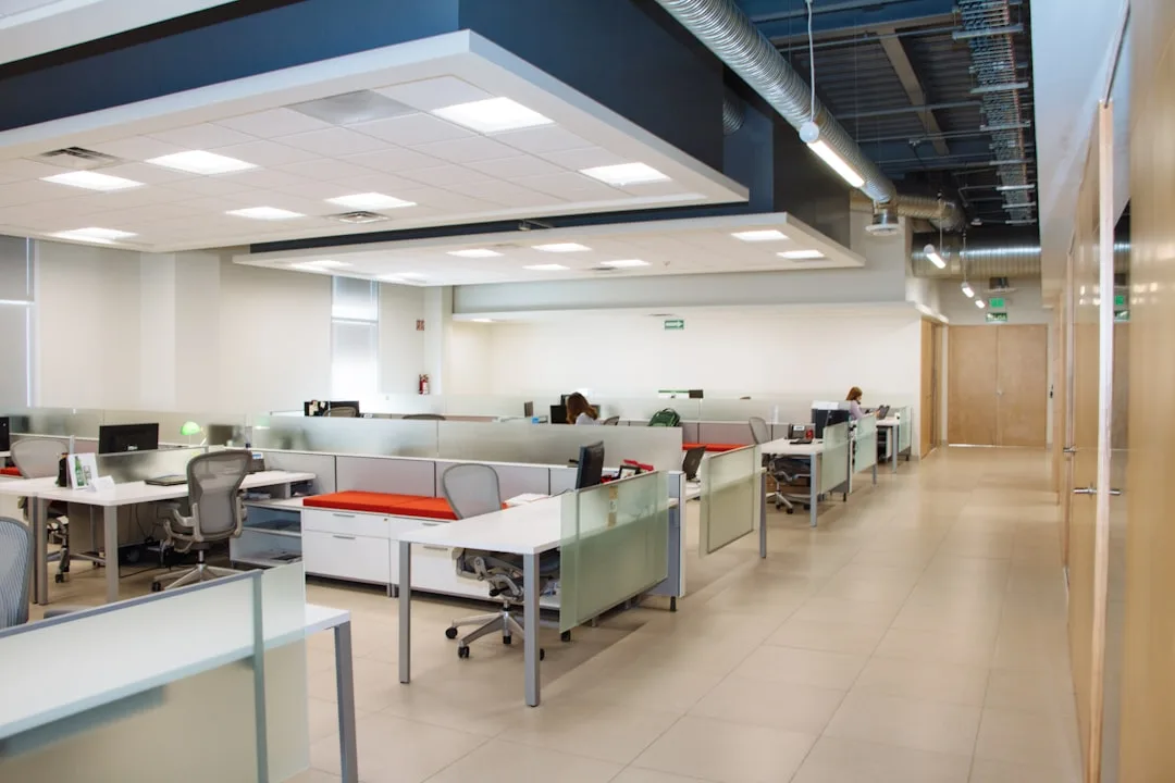 Clean, organised commercial office interior with polished floors