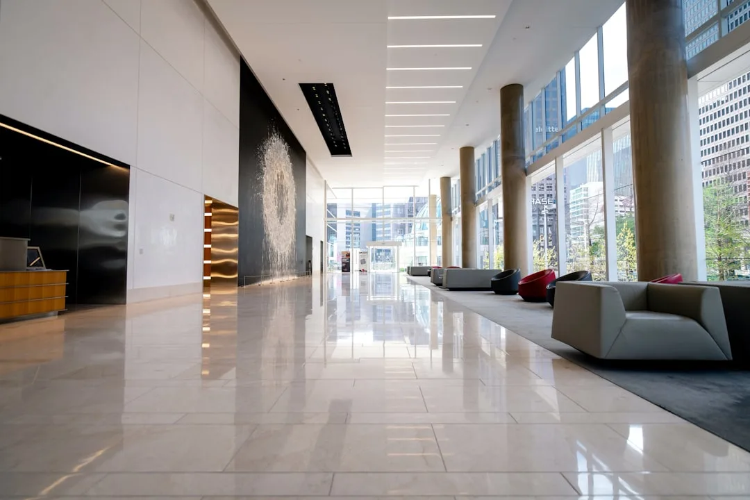 Clean residential building hallway with polished floors and tidy presentation